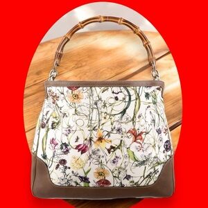 Gucci Floral Print Leather Handbag
